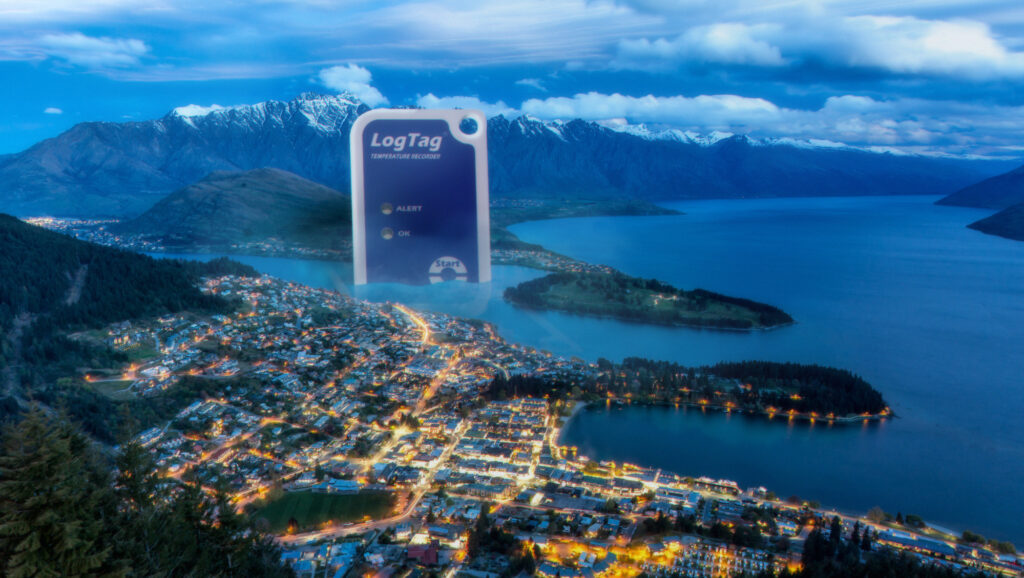 A kaiju sized log tag overlooking a new Zealand town